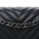 Iridescent Caviar Chevron Quilted Medium Double Flap Black - Image 8