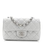 Metallic Lambskin Quilted Mini Rectangular Flap Silver