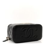 Lambskin Quilted Small Top Handle Vanity Case With Chain Black - Image 4