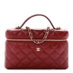 Lambskin Quilted Top Handle Slim Vanity With Chain Burgundy