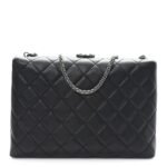 Lambskin Quilted Kisslock Minaudiere Black