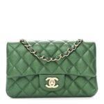 Metallic Caviar Quilted Mini Rectangular Flap Green