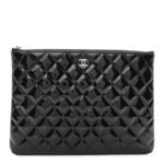 Patent Calfskin Quilted Medium Cosmetic Case Black