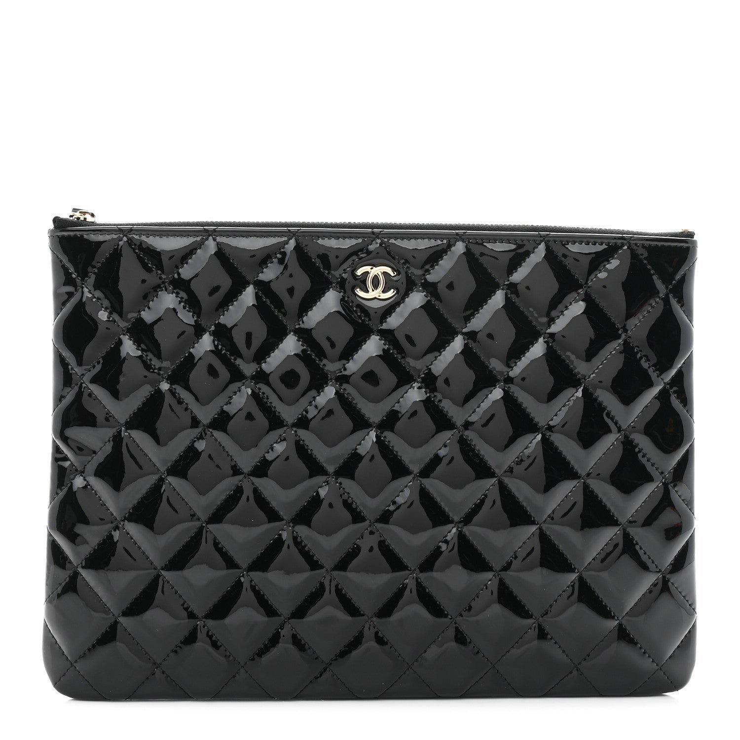 0490ab3d405c4d4658891b9c7a0ec0a3.jpg Patent Calfskin Quilted Medium Cosmetic Case Black - Image 1