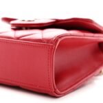 Lambskin Quilted Top Handle Flap Clutch With Chain Red - Image 10