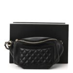 Lambskin Quilted Waist Bag Fanny Pack Black - Image 11