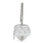 Metallic Lambskin Quilted CC Mini In Love Heart Bag Charm Silver