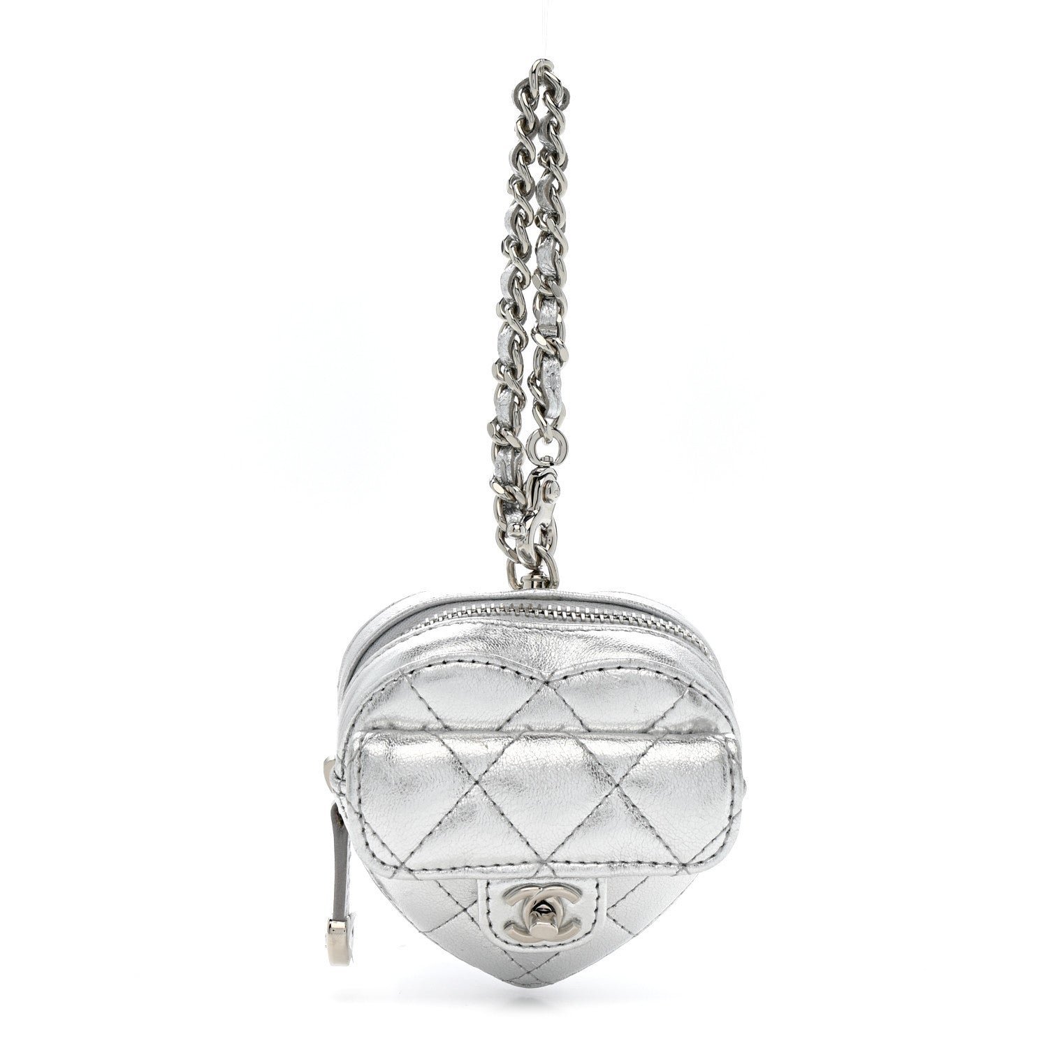 06fe81f1ae197028db4b419146592d6e.jpg Metallic Lambskin Quilted CC Mini In Love Heart Bag Charm Silver - Image 1