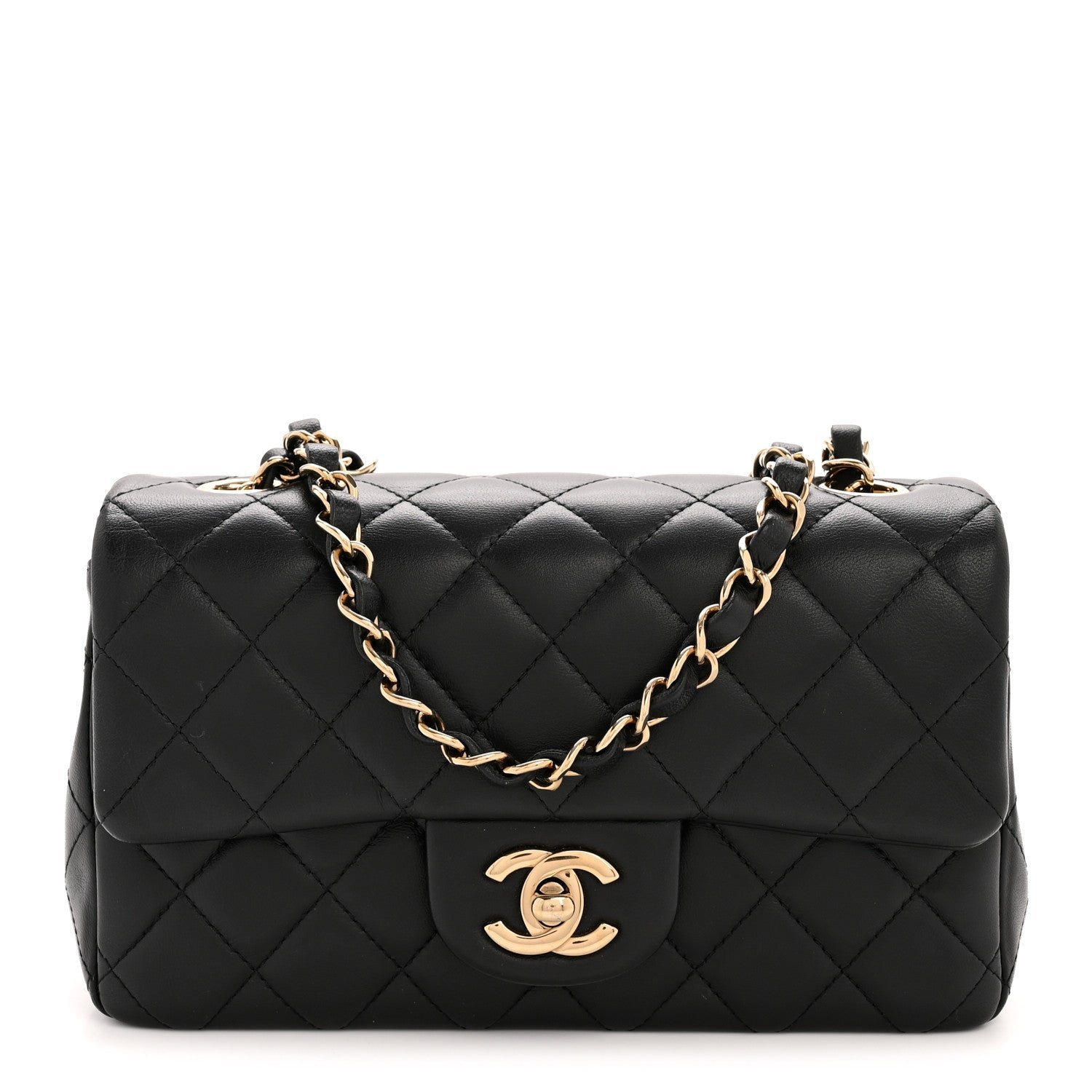 078c62f7aca93a1d5b51ef053673ba9c.jpg Lambskin Quilted Mini Rectangular Flap Black - Image 1