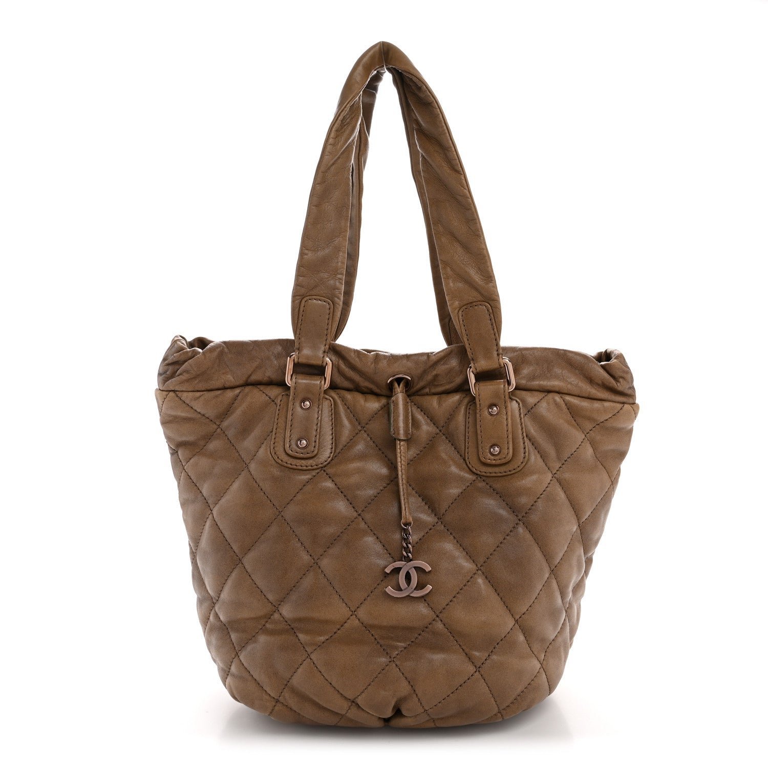 07bca90e2f9a3691e4da0398c3f8901d.jpg Lambskin Quilted Cloudy Bundle North South Tote Beige - Image 1