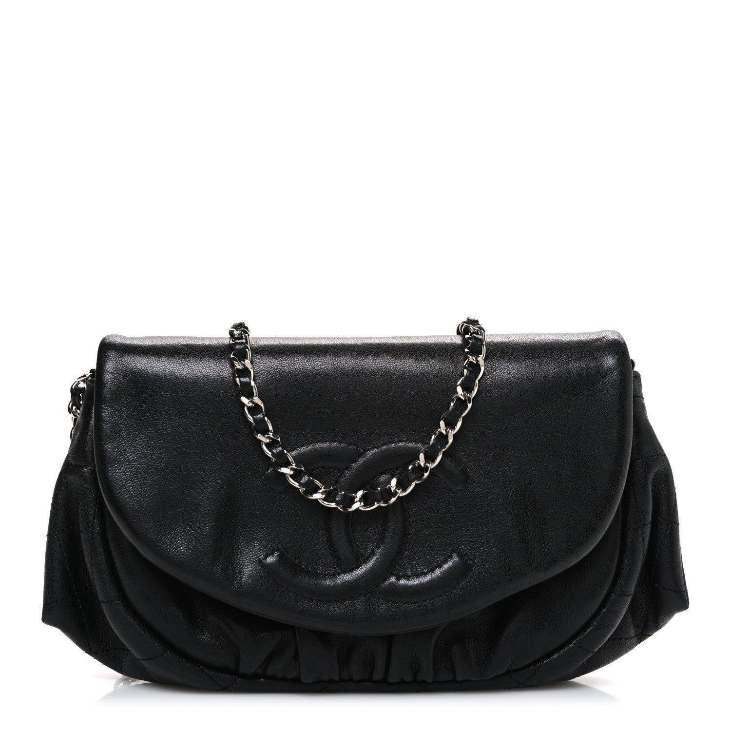 09a017f2e7ab8a8e4b6fbb7e13c2f0fe.jpg Lambskin Half Moon Wallet On Chain WOC Black - Image 1