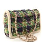 Tweed Shearling Large Flap Bag Green Purple Ecru Brown - Image 3