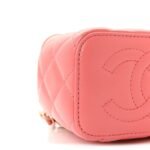 Lambskin Quilted Crystal Top Handle Mini Vanity Case With Chain Coral - Image 9