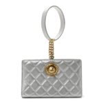Metallic Lambskin Quilted Evening By The Sea Clutch Silver