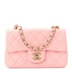 Lambskin Quilted Mini Rectangular Flap Light Pink