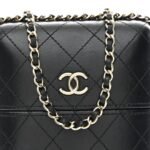 Lambskin Quilted Chain Around Phone Holder Black - Image 8