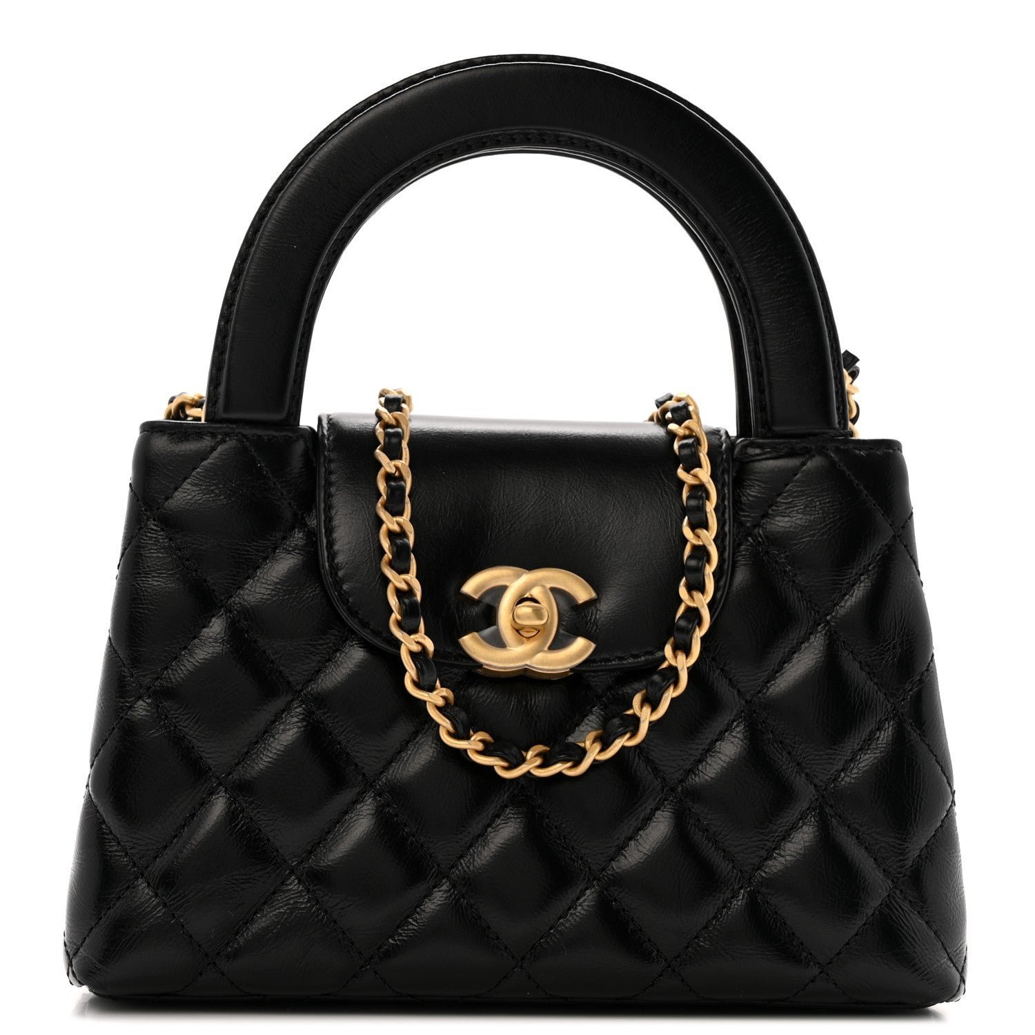 0f026eeac477df313ca6b03792ab5967.jpg Shiny Aged Calfskin Quilted Nano Kelly Shopper Black - Image 1