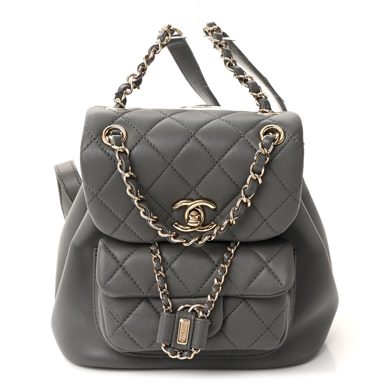 1221e533153d4d6cafb88f14e0c50f66.jpg Lambskin Quilted Small Duma Drawstring Backpack Grey - Image 1