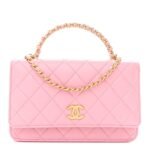 Lambskin Quilted Pick Me Up Wallet On Chain WOC Light Pink