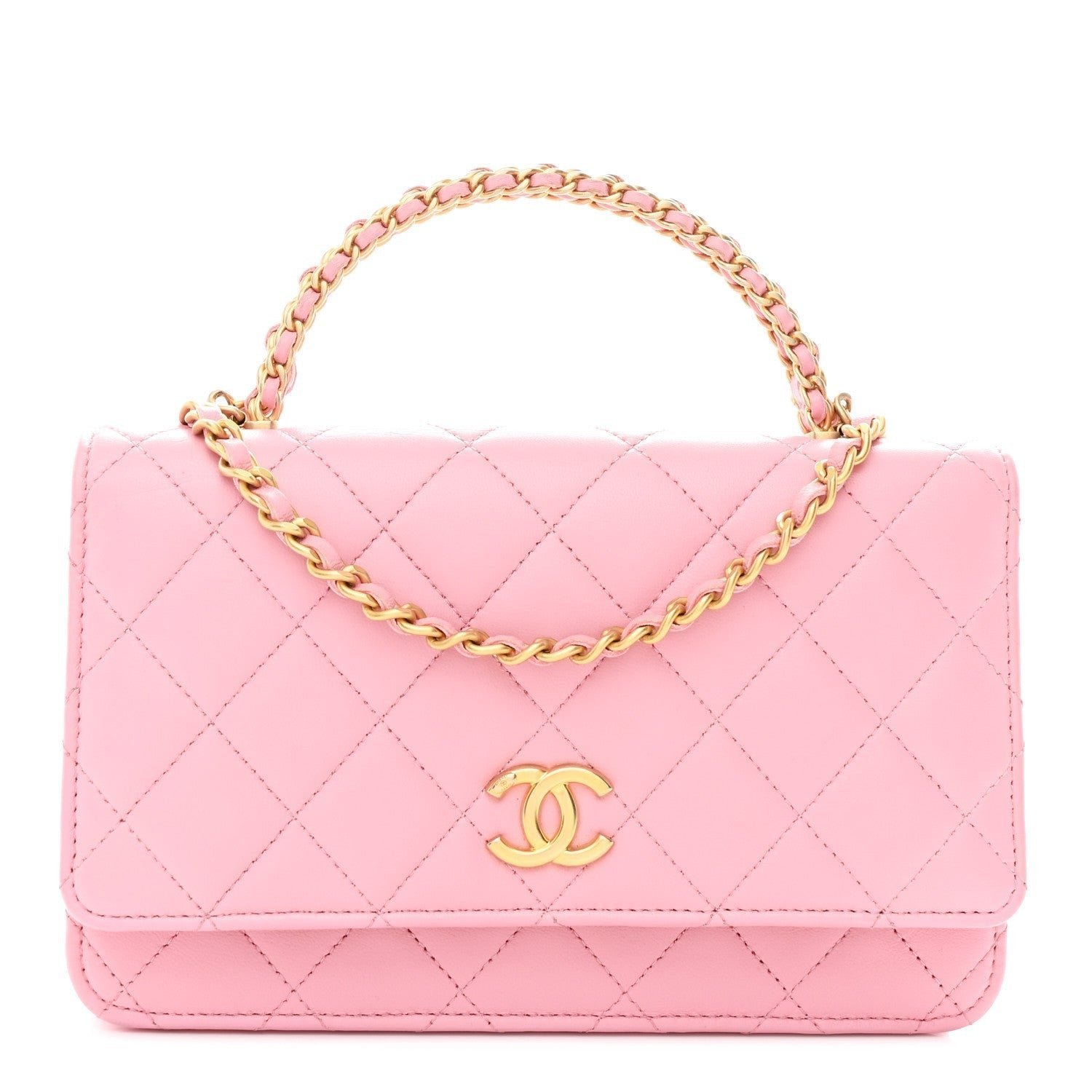 123f0578e01e9e3703805eaebbe5e6b8.jpg Lambskin Quilted Pick Me Up Wallet On Chain WOC Light Pink - Image 1