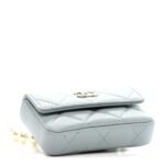 Lambskin Quilted Pearl Chain Belt Bag Light Blue - Image 4