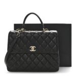 Lambskin Quilted Large Trendy CC Dual Handle Flap Bag Black - Image 15