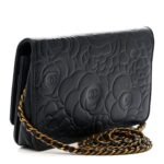 Metallic Lambskin Camellia Embossed Wallet on Chain WOC Navy - Image 3