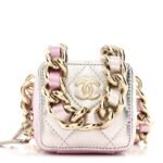 Gradient Metallic Lambskin Quilted Like A Wallet Clutch With Chain Gold Pink - Image 8