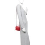Lambskin Quilted Top Handle Flap Clutch With Chain Red - Image 3