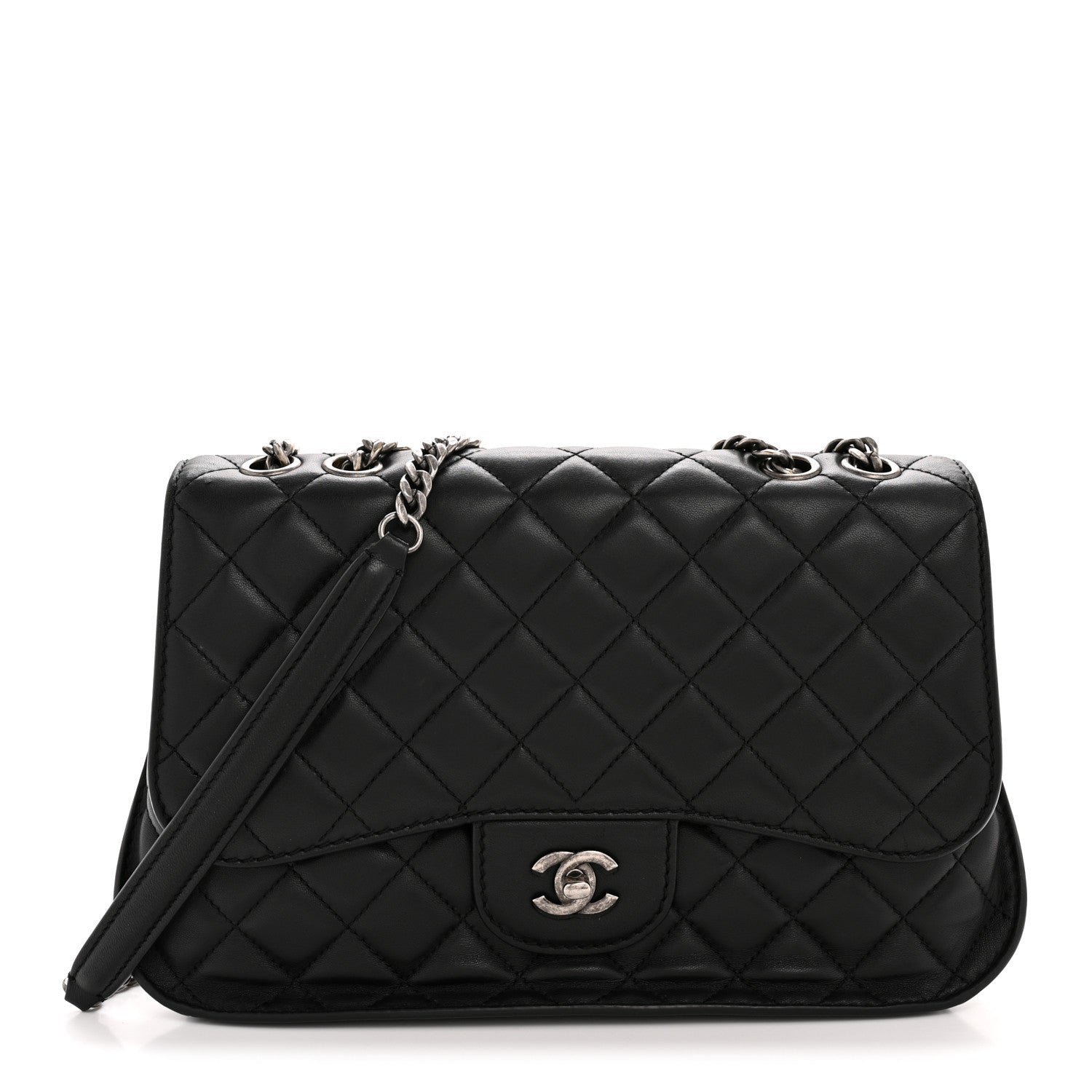 180f5ef65fdb0ffc0105acafb4953e54.jpg Lambskin Quilted Large Natural CC Flap Black - Image 1