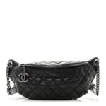 Lambskin Quilted Banane Waist Bag Fanny Pack Black
