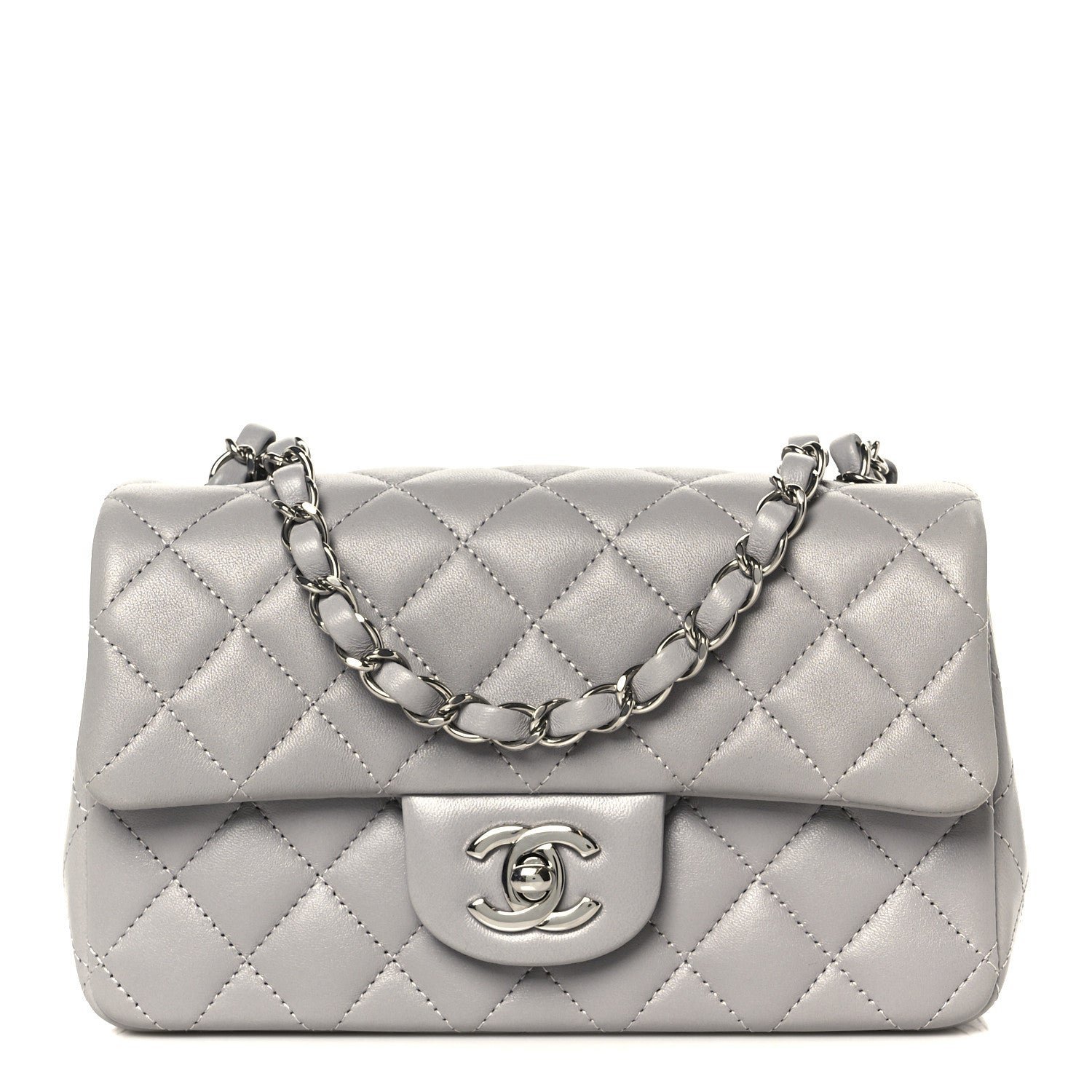 1a79fdd7a65442f36baf76e3efca597d.jpg Lambskin Quilted Mini Rectangular Flap Grey - Image 1