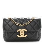 Shiny Lambskin Quilted Mini Maxi CC Flap Black