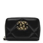 Lambskin Quilted Chanel 19 Zip Around Coin Purse Wallet Black