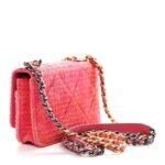 Wool Tweed Lambskin Quilted Chanel 19 Wallet On Chain WOC Coral Pink - Image 3