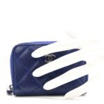 Lambskin Quilted Zip Around Coin Purse Wallet Blue - Image 2