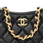 Lambskin Quilted Chain Around Top Handle Mini Bag Black - Image 8