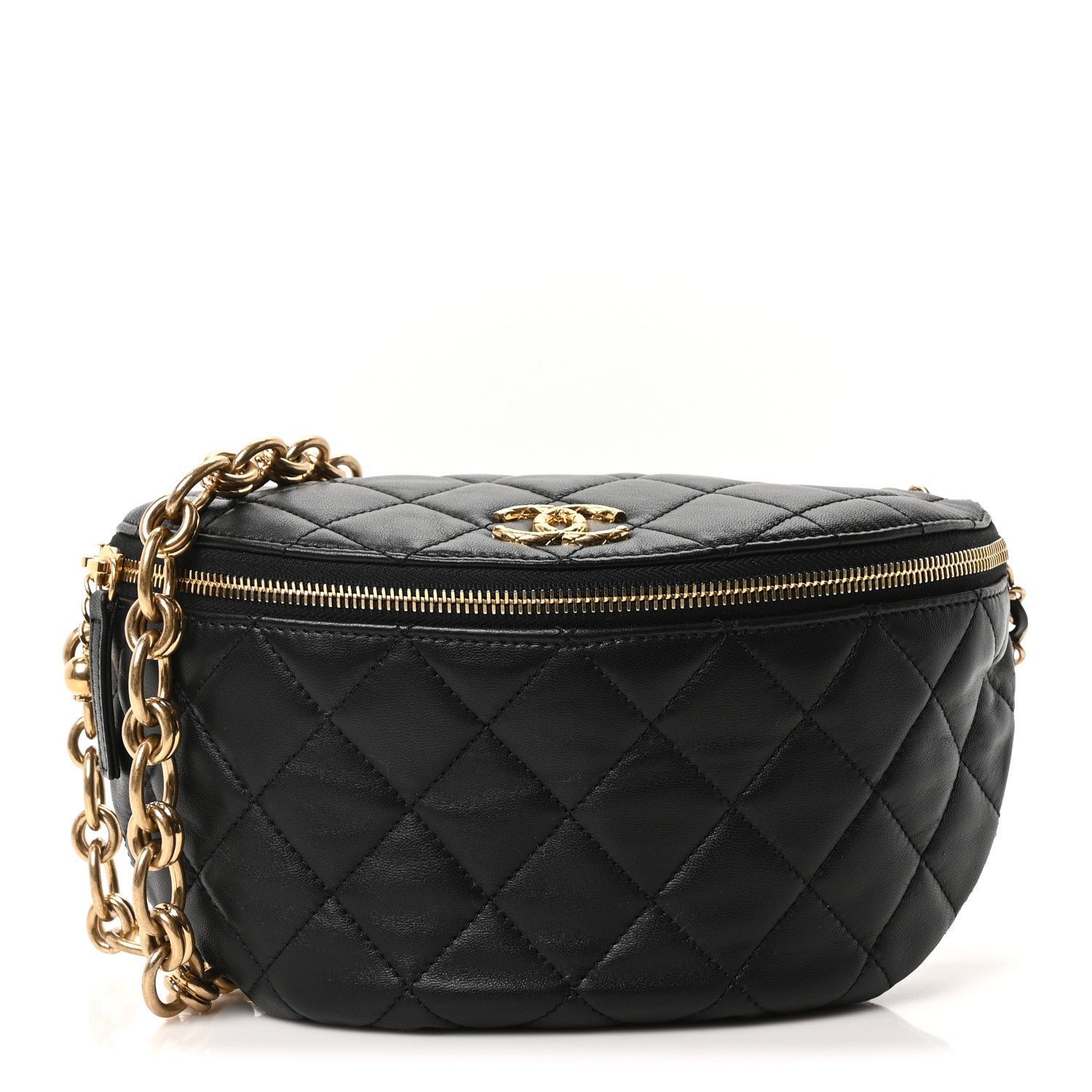 2a0314e604894a52de6b0d36a3275039.jpg Lambskin Pearl Quilted CC Belt Bag Black - Image 1