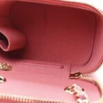 Lambskin Quilted Pearl Crush Mini Vanity Case With Chain Dark Pink - Image 5