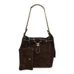 Suede Quilted Medium Chanel 25 Handbag Dark Brown - Image 3