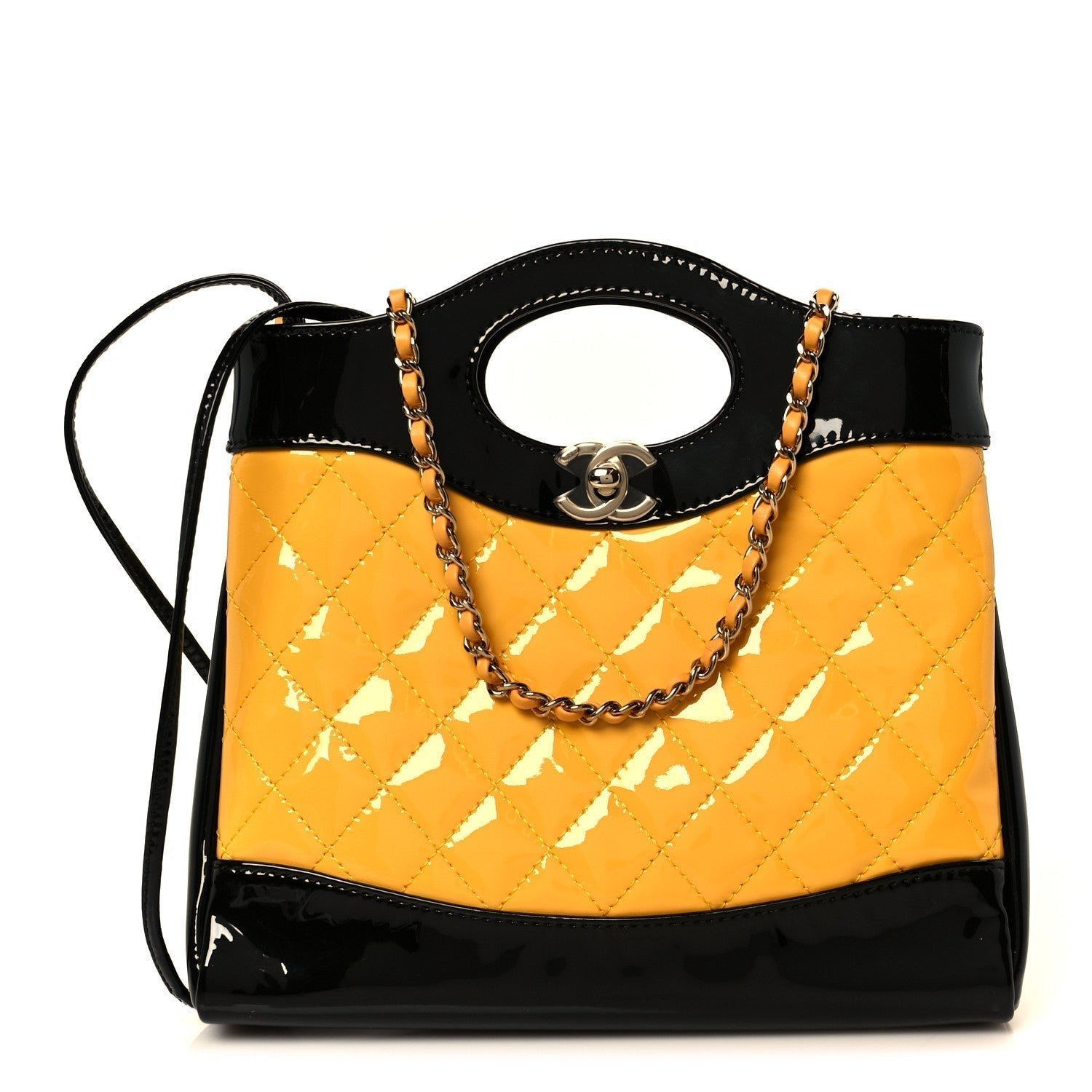 2eef1e2502df607d4b5dca62e4ab3cbe.jpg Patent Calfskin Quilted Mini 31 Shopping Bag Yellow Black - Image 1