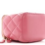 Lambskin Quilted Pearl Crush Mini Vanity Case With Chain Dark Pink - Image 9