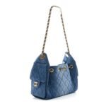 Washed Denim Quilted Mini Chanel 25 Handbag Blue - Image 4