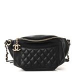 Lambskin Quilted Waist Bag Fanny Pack Black