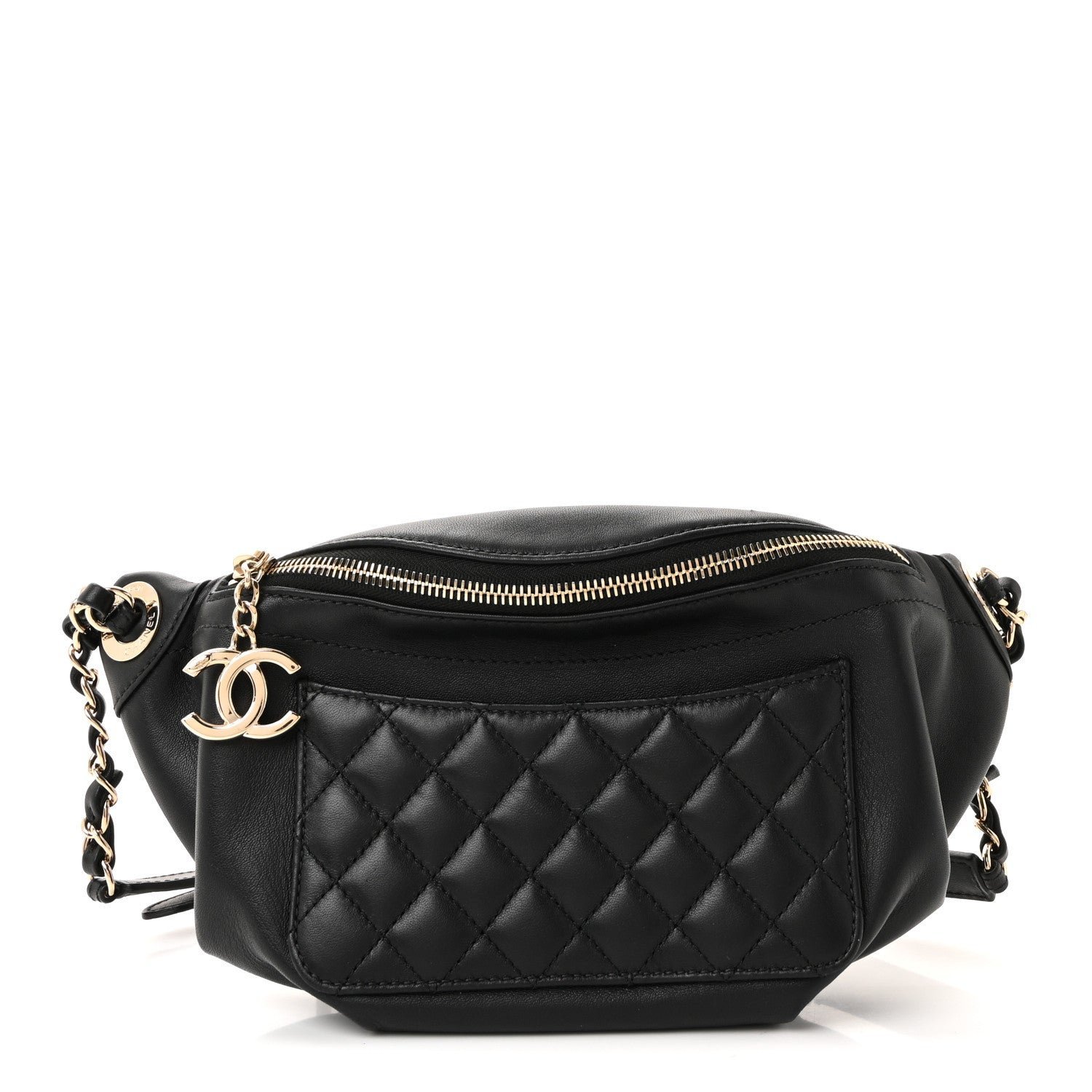 329a52226557ee70b3f04bb45a194312.jpg Lambskin Quilted Waist Bag Fanny Pack Black - Image 1