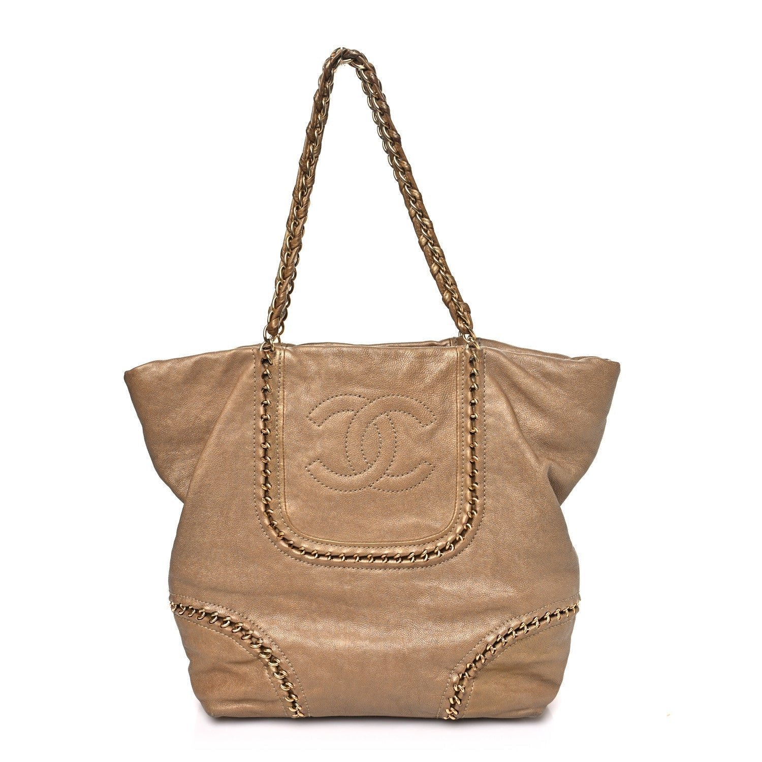 3699df9e67f675a2fbed7819f2e9caff.jpg Metallic Calfskin Luxe Ligne Tote Gold - Image 1
