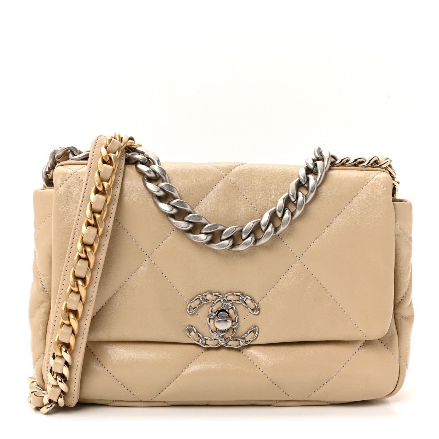 36ba5d59249817dacfe4a1e09334dc5f.jpg Lambskin Quilted Medium Chanel 19 Flap Beige - Image 1