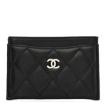 Lambskin Quilted Card Holder Black