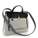 H Plume Canvas Vache Hunter Circuit Rider Hobnailed Herbag Zip Retourne 31 PM Black Ecru - Image 4