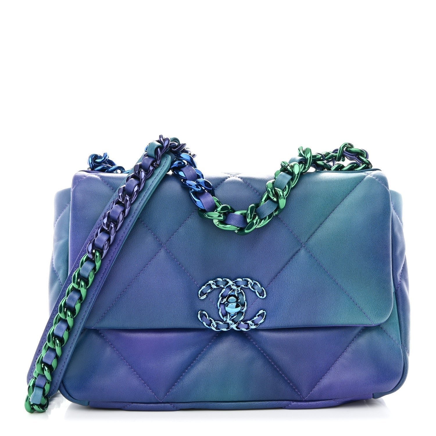 38ca26faf1d60b11c172a8c8762b35bd.jpg Tie Dye Calfskin Quilted Medium Chanel 19 Flap Blue Purple - Image 1